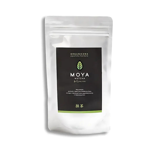 Opakowanie 100g organicznej matchy kulinarnej Moya – japońska herbata w formie proszku do zastosowań gastronomicznych
