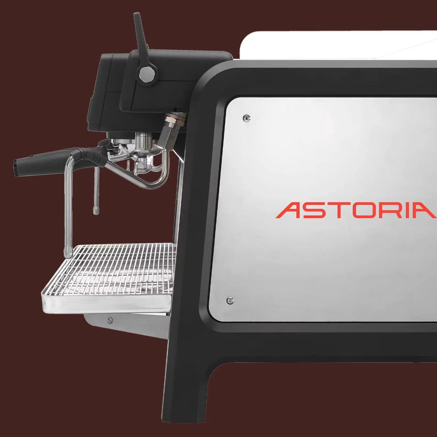 Astoria AB200 ekspres do kawy detal boczny panel obudowy z logo i grupą zaparzającą