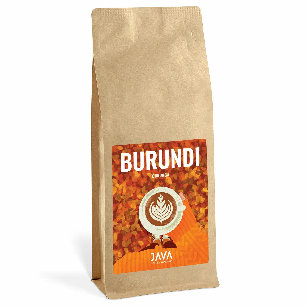 Opakowanie 1 kg kawy ziarnistej specialty Burundi Burunga od JAVA Coffee Roasters, przeznaczonej do parzenia w ekspresie ciśnieniowym, kawiarce i metodach przelewowych.
