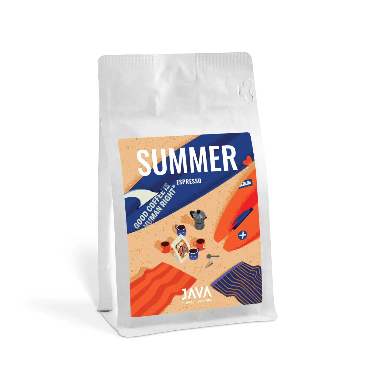 Burundi Ninga Summer Espresso JAVA Coffee Roasters 250 g – kawa ziarnista specialty w białym opakowaniu, packshot na jasnym tle