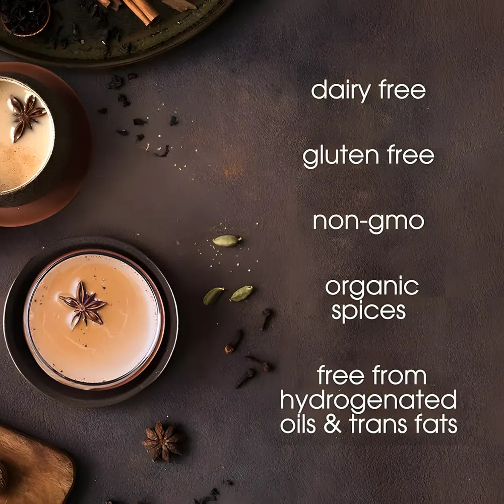Kubki chai latte z anyżem i przyprawami korzennymi – napój bez nabiału, bez glutenu, non-GMO, na organicznych przyprawach, wolny od olejów uwodornionych i tłuszczów trans