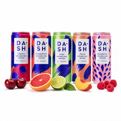 DASH Water woda gazowana – zestaw 5 smaków: wiśnia, grejpfrut, limonka, brzoskwinia i malina