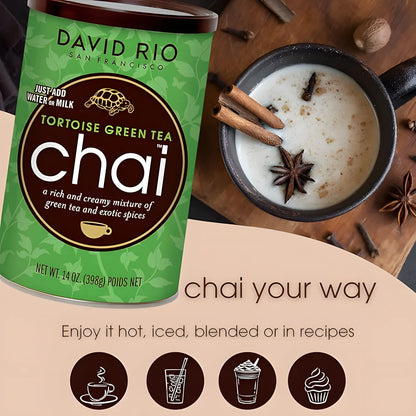 David Rio Tortoise Green Tea Chai 398 g – napój chai z zieloną herbatą, do przygotowania na gorąco, na zimno lub w deserach