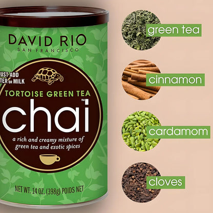 David Rio Tortoise Green Tea Chai 398 g – chai z zieloną herbatą, cynamonem, kardamonem i goździkami