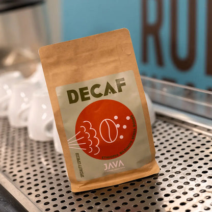 JAVA Coffee decaf Ethiopia brązowe opakowanie kawa bezkofeinowa specialty ustawiona na ekspresie B2B