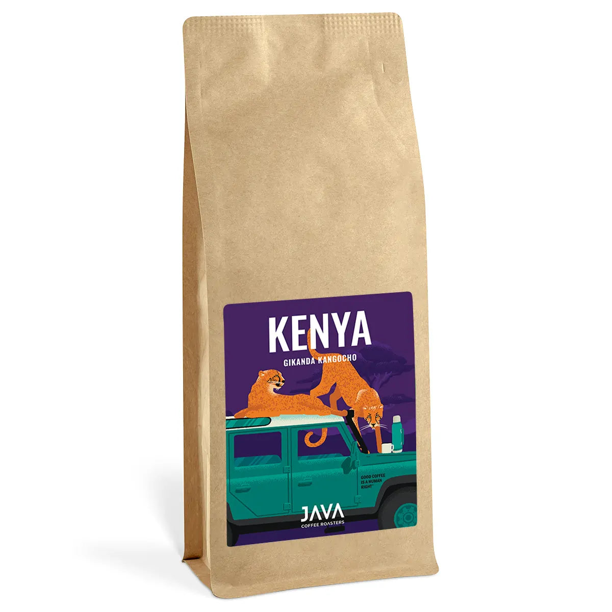 Kawa ziarnista Kenya Gikanda Kangoch 1 kg od JAVA Coffee Roasters – packshot opakowania kawy na białym tle, przód opakowania.