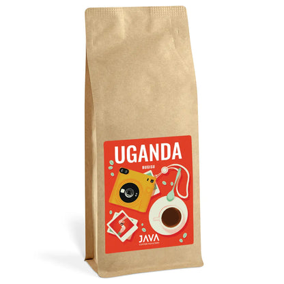 Opakowanie 1 kg kawy ziarnistej JAVA Coffee Uganda Bugisu – jasno palona arabika z nutami brzoskwini, moreli, gruszki i orzecha laskowego.