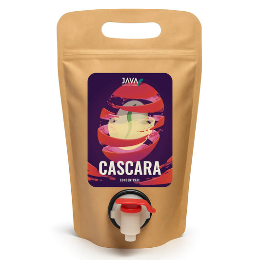 Konsentrat cascary JAVA w kraftowej stojącej torebce z kranikiem – produkt do przygotowania naparu z suszu kawowego