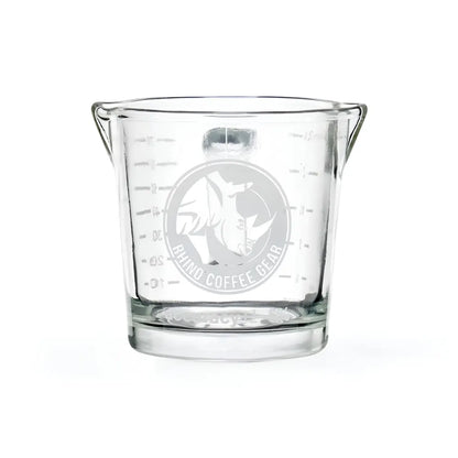  Miarka do espresso Rhinowares Double Shot Glass 70 ml z uchwytem – szklanka z podziałką i podwójnym dzióbkiem, idealna do precyzyjnego odmierzania kawy.