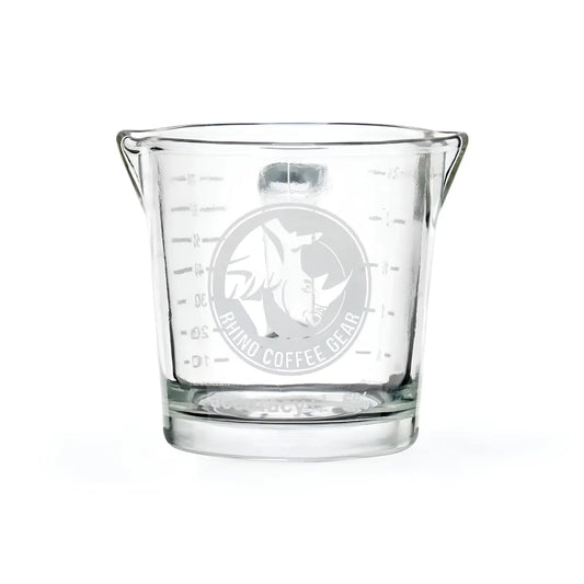  Miarka do espresso Rhinowares Double Shot Glass 70 ml z uchwytem – szklanka z podziałką i podwójnym dzióbkiem, idealna do precyzyjnego odmierzania kawy.