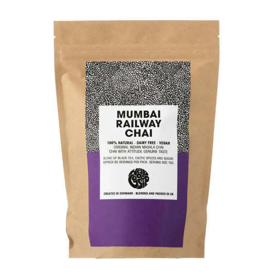 Mumbai Railway Chai – opakowanie 1 kg indyjskiej herbaty masala z czarną herbatą, przyprawami i cukrem. 100% naturalna, wegańska, bez nabiału.