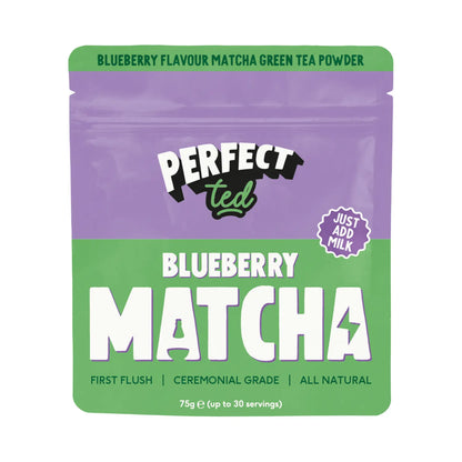 PerfectTed blueberry matcha 75g – matcha green tea powder blueberry flavour, ceremonial grade, opakowanie produktu
