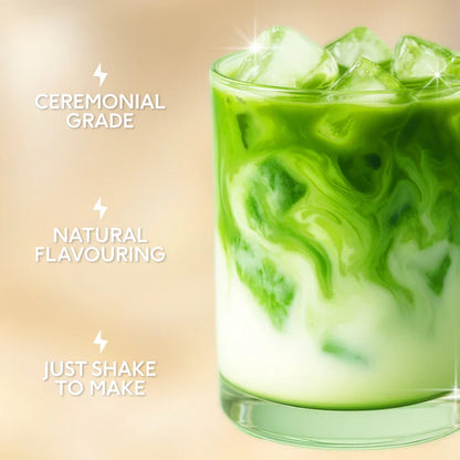 iced matcha latte w szklance z lodem – kremowa matcha z mlekiem, ceremonial grade, napój premium PerfectTed