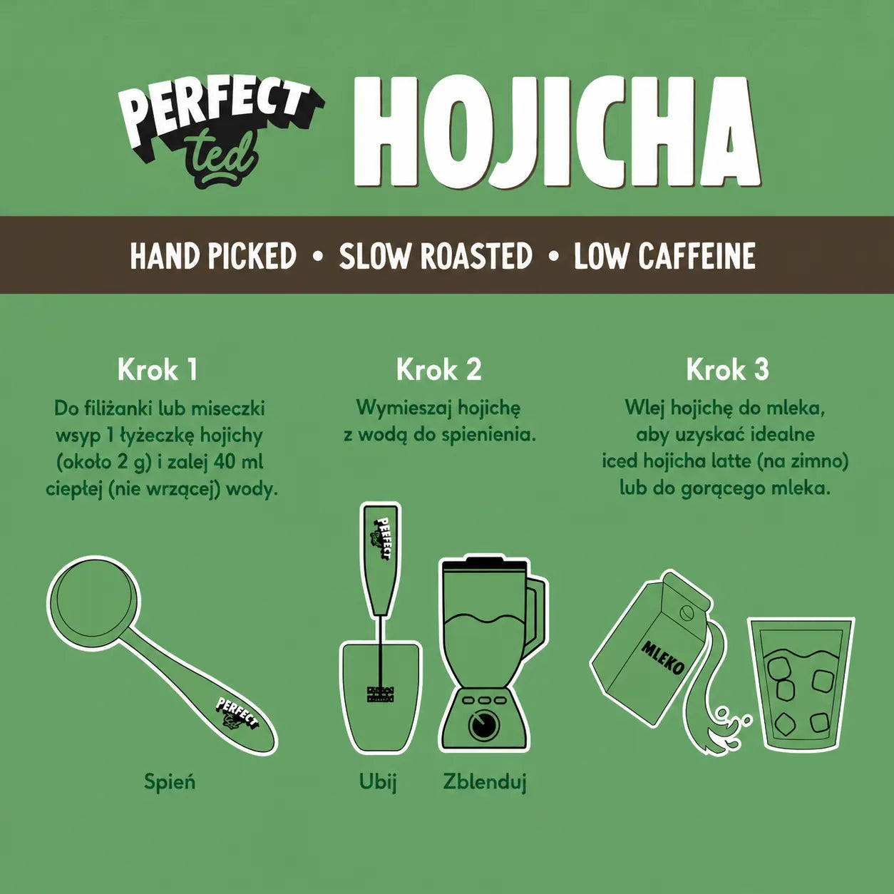 Jak przygotować PerfectTed Hojicha latte – instrukcja krok po kroku z wodą, mlekiem i spienianiem hojichy na ciepło lub na zimno