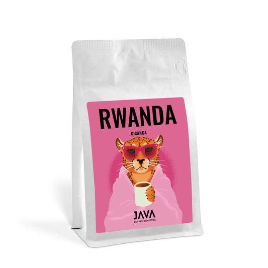 Rwanda Gisanga – kawa specialty od JAVA Coffee Roasters, packshot opakowania kawy ziarnistej na białym tle, oferta B2B.