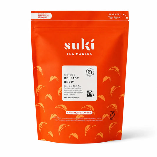Suki Tea Belfast Brew Fairtrade 500 g – liściasta czarna herbata Assam i East African dla gastronomii