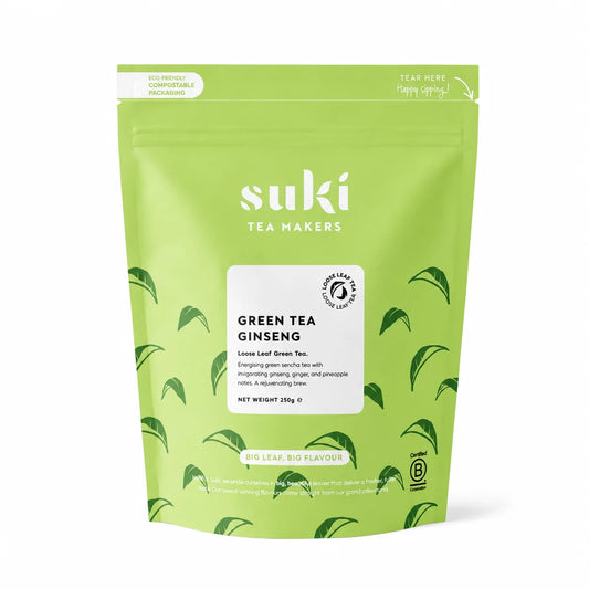 Suki Tea Green Tea Ginseng 250 g – liściasta zielona herbata z żeń-szeniem dla gastronomii