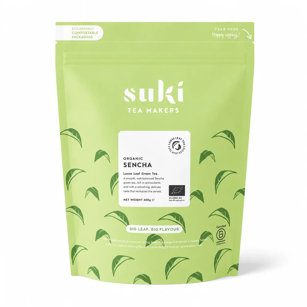 Suki Tea Organic Sencha 400 g – organiczna liściasta zielona herbata Sencha dla gastronomii