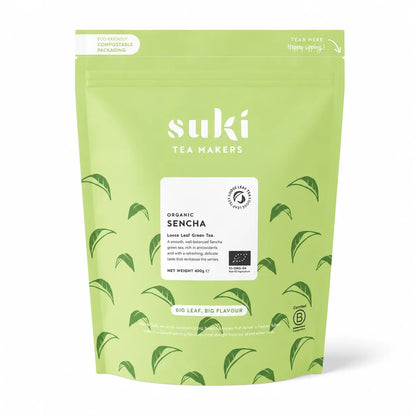 Suki Tea Organic Sencha 400 g – organiczna liściasta zielona herbata Sencha dla gastronomii