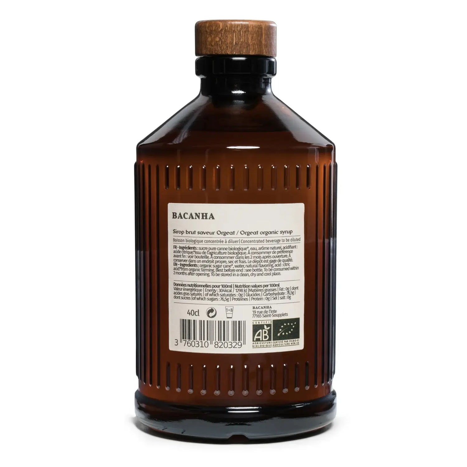 Syrop Bacanha Orgeat Organic 400 ml – tylna etykieta, skład i wartości odżywcze, syrop migdałowy dla gastronomii