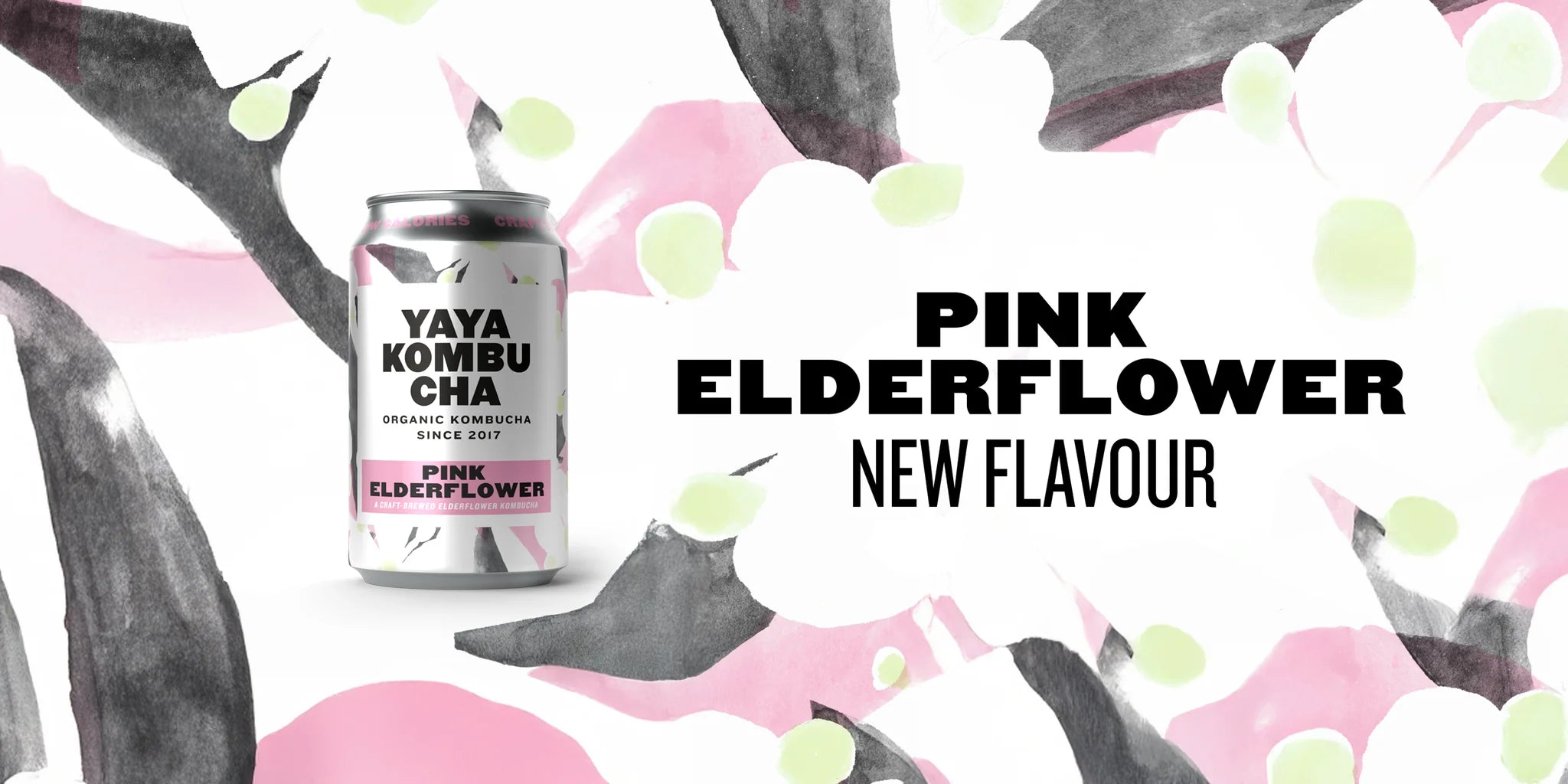 Puszka kombuchy YAYA Kombucha Pink Elderflower – nowy smak o aromacie różowego kwiatu bzu, napój fermentowany organiczny